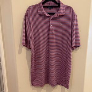 Men’s XL Over Under Polo – Coral & Blue Stripes, Excellent Condition
